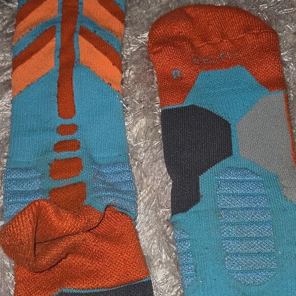 Nike Elite Multicolor Crew Socks Medium Hyper Orange Teal Tall Mens Unisex Gym - Picture 11 of 14